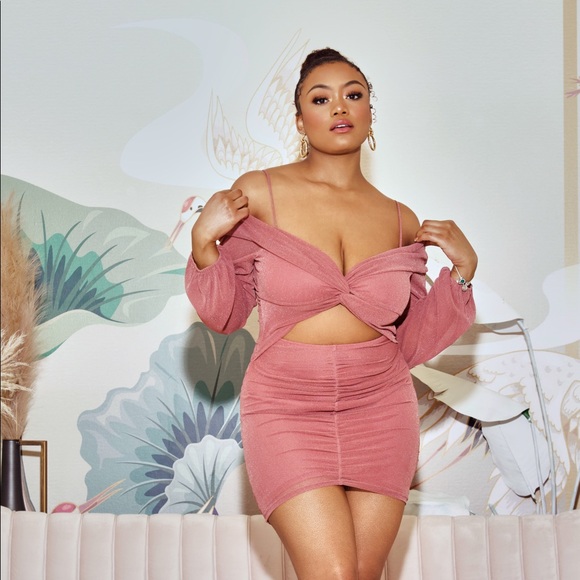 Blush Off Shoulder Mini Dress - Picture 1 of 3
